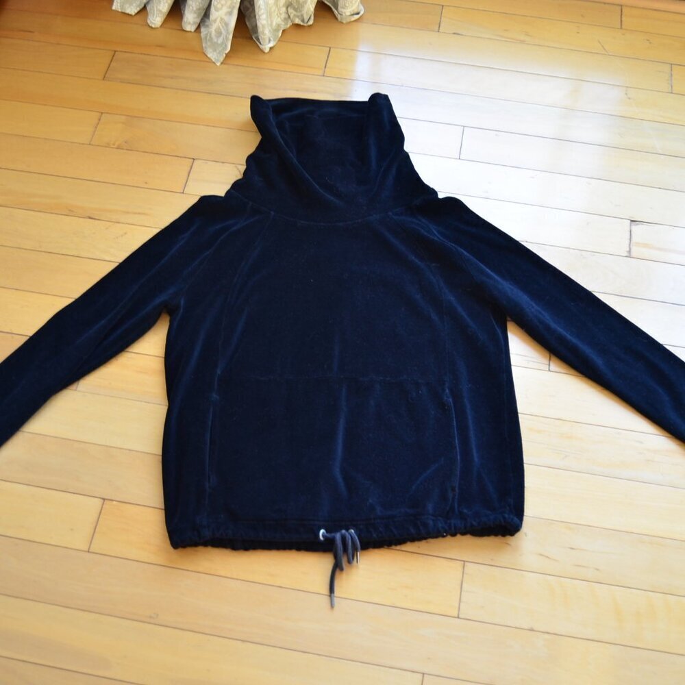 Athleta black cowl neck velvet drawstring pullover hoodie black Size M
